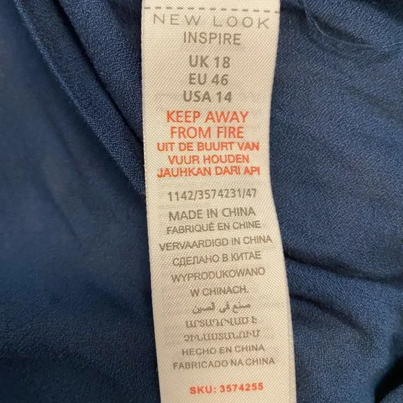 New Look Inspire Long Sleeve Lace Button Up Blouse W/ Pussybow - Blue - US 14 - Picture 5 of 5